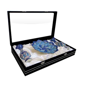 ست گلدان و بشقاب میناکاری مدل اسلیمی بزرگ