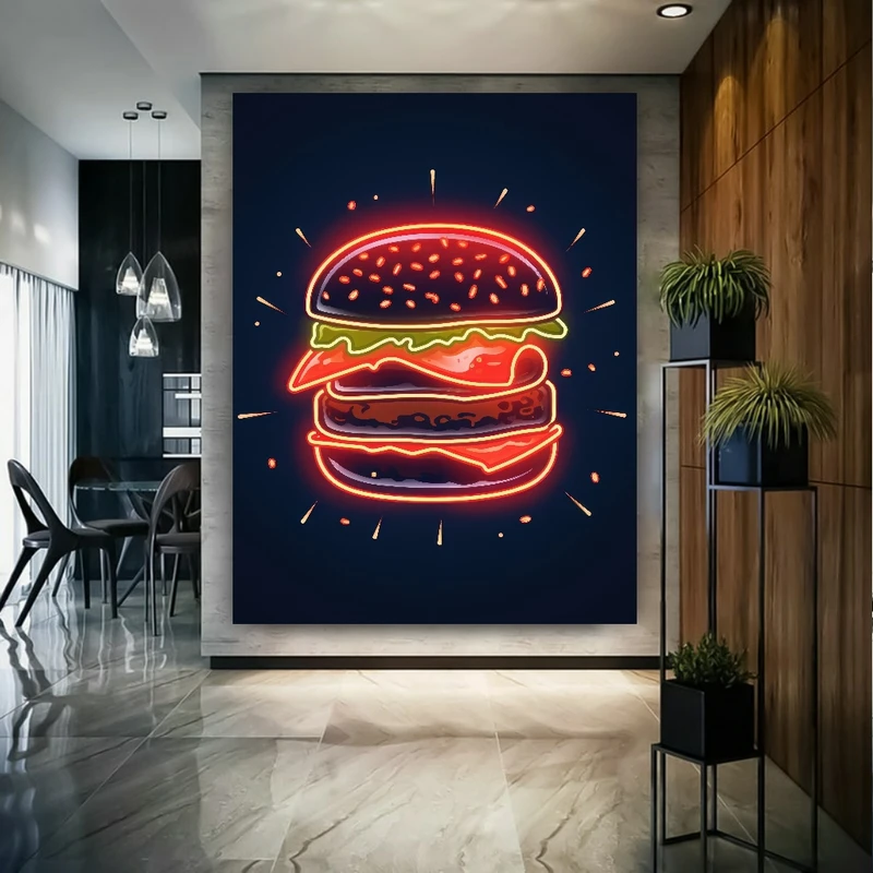  پوستر پارچه ای طرح نئون مدل همبرگر کد BK1814
