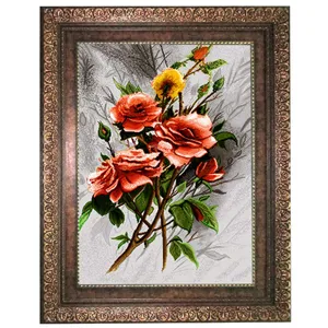 تابلو فرش ماشینی نقش نگار رضوی طرح گل رزکد 461KP