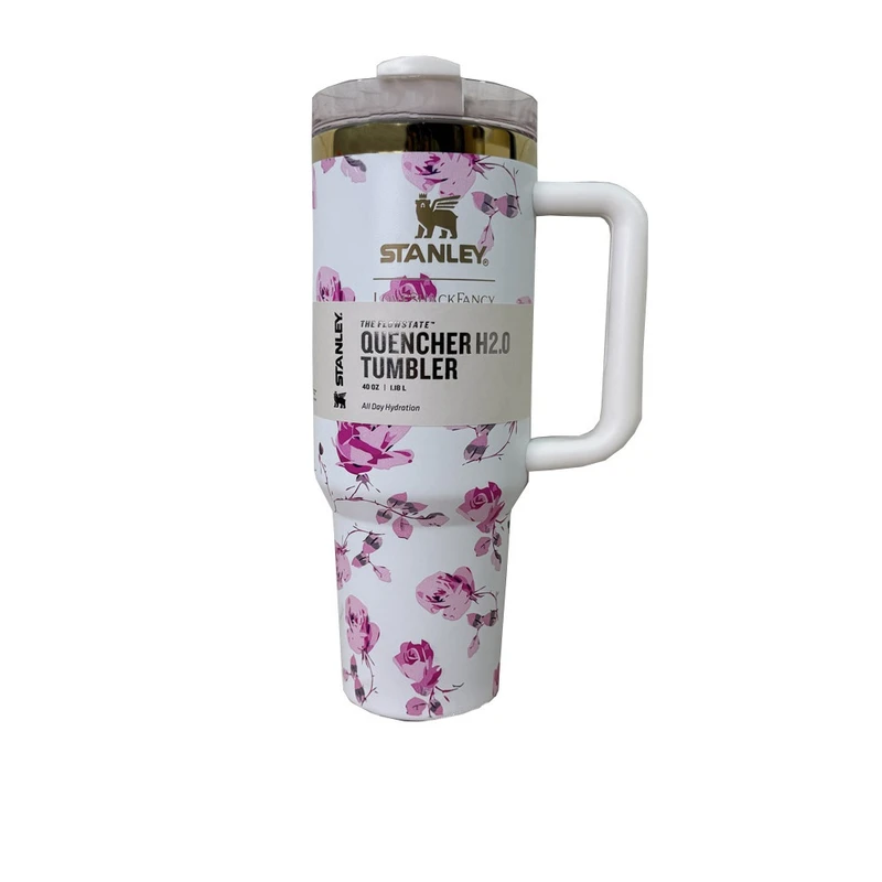 تراول ماگ  مدل دسته دار گل دار کد QUENCHER H20 TUMBLER گنجایش 1.180 لیتر