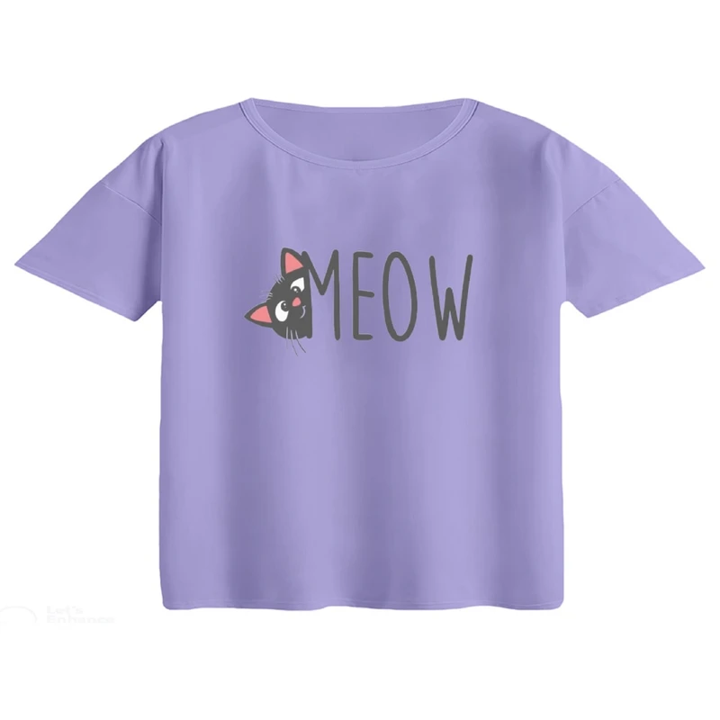 کراپ تی‌شرت آستین کوتاه زنانه مدل گربه کد۵