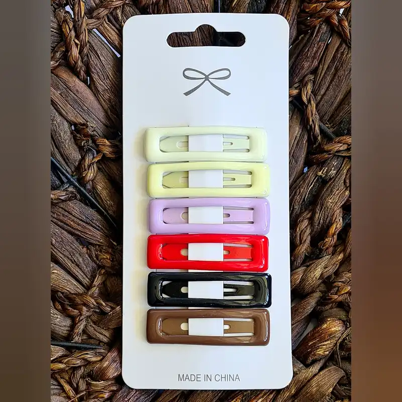 گیره مو زنانه مدل تق تقی مستطیلی کد Brg 33 بسته 6 عددی