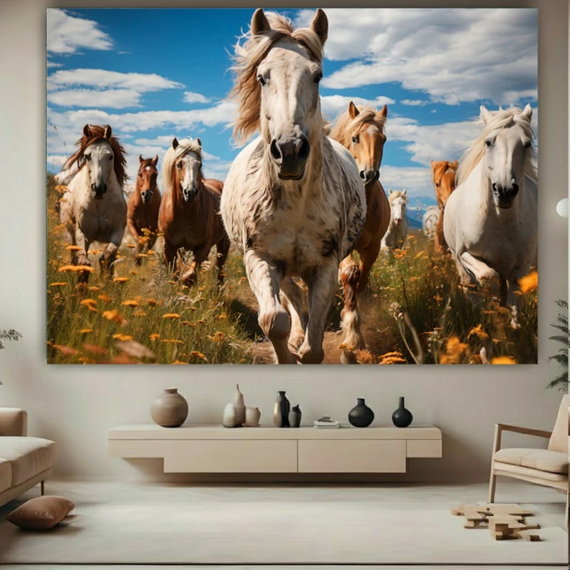 تابلو بوم طرح مخمل گله اسب وحشی کد BK23528