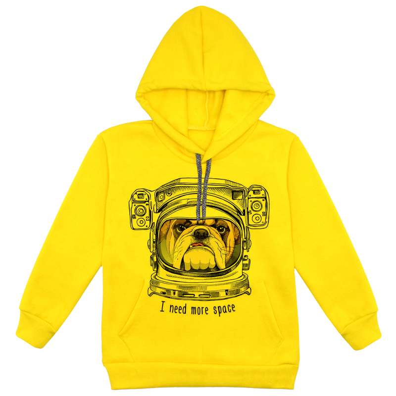 هودی پسرانه مدل سگ فضانورد F27 رنگ زرد