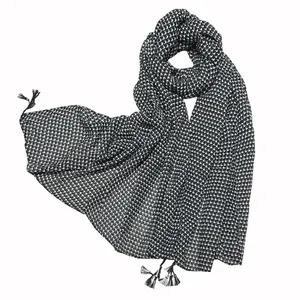 شال زنانه مدل پلیسه بهاره منگوله دار کد F 5238 