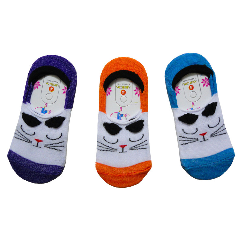 جوراب بچگانه آرشیدا طرح گربه مدل pad44 مجموعه 3 عددی