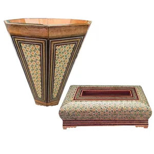 ست جعبه دستمال کاغذی و سطل خاتم کاری کد IN 227