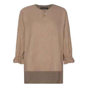 بلوز آستین سه ربع یقه دکمه دار زنانه مدل سوفیا کوک دوزی شده کد 8665