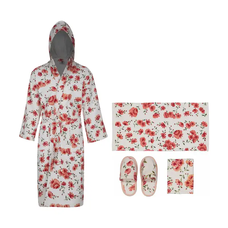 سرویس حوله پالتویی 4 تکه طرح گل