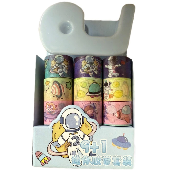 چسب کاغذی مدل واشی طرح فضانورد عرض 1 سانتی متر به همراه پایه چسب بسته 9 عددی