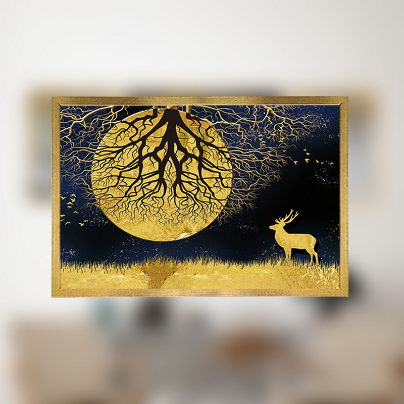 تابلو بکلیت طرح مدرن طلایی گوزن و مهتاب مدل T-721 مجموعه 3 عددی