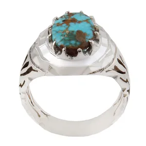 انگشتر نقره مردانه بازرگانی میلادی مدل فیروزه نیشابور طبیعی رکاب دستساز کد AM_1592