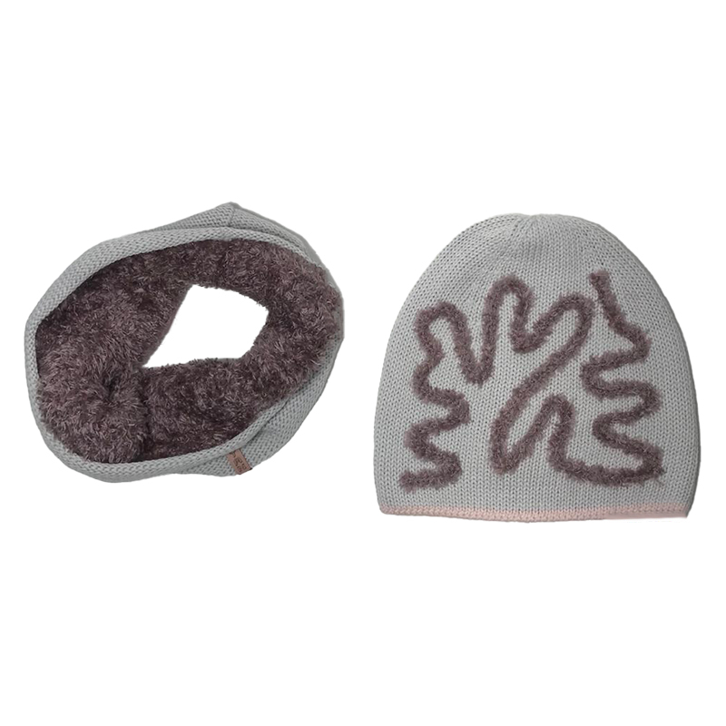 ست کلاه و شال گردن بافتنی بچگانه تارتن مدل 70025 رنگ طوسی