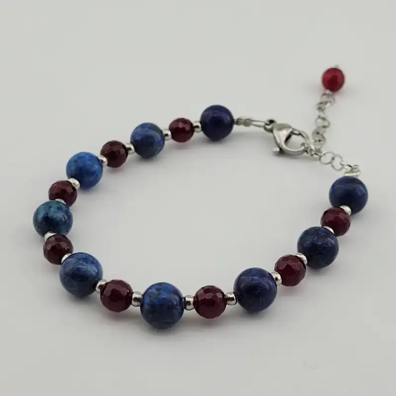 دستبند زنانه مدل سنگ لاجورد و عقیق یاقوتی کد 74