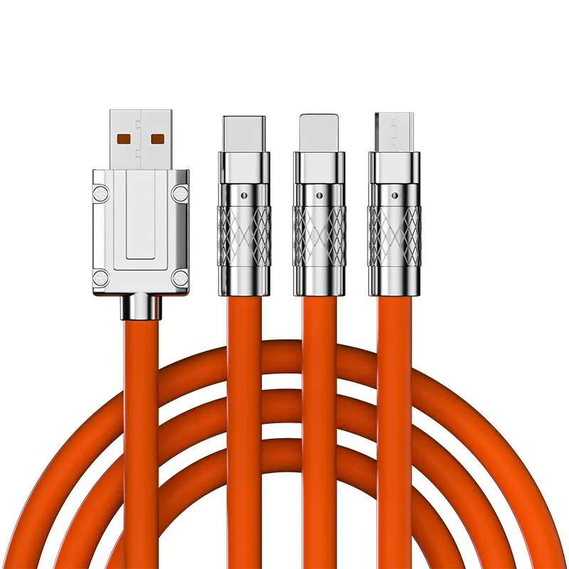 کابل تبدیل USB به micro USB / لایتنینگ / USB-C پسنجر لاین مدل 3in1 ZINC ALLOY 120W طول 1.2 متر