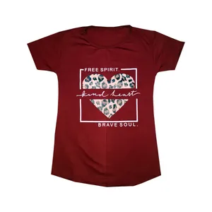 تی شرت آستین کوتاه دخترانه مدل قلب رنگ زرشکی