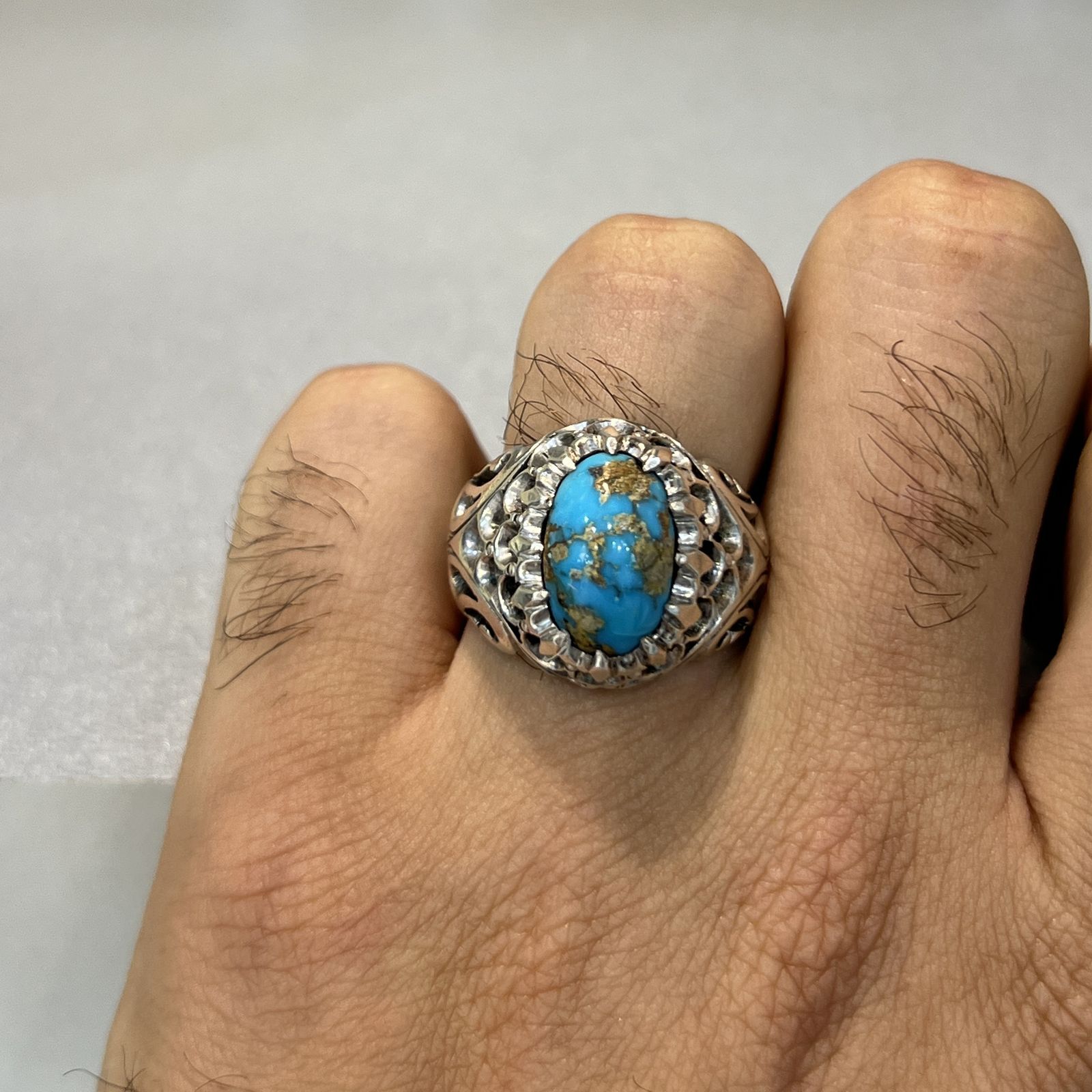 انگشتر نقره مردانه مدل اسپرت با نگین فیروزه نیشابوری 317 -  - 8