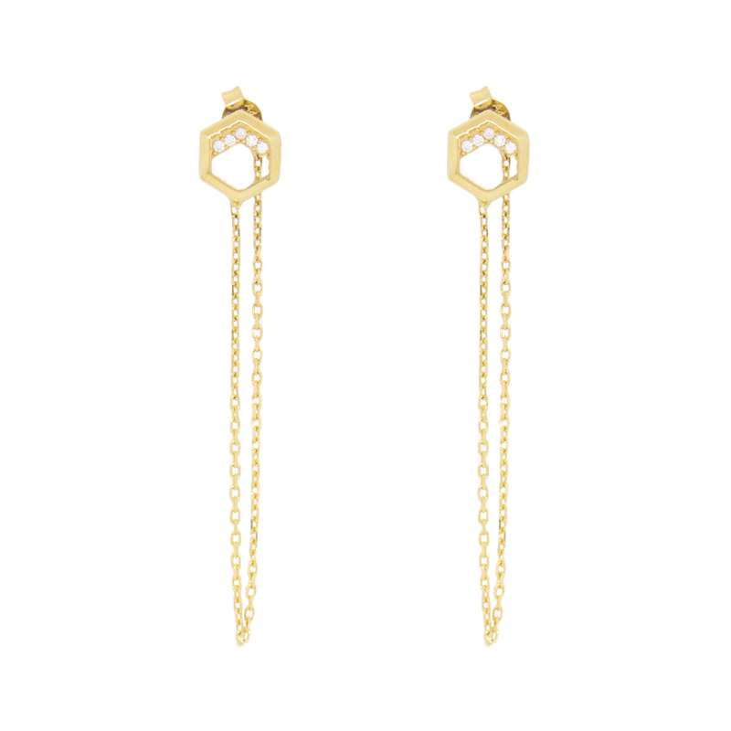 گوشواره طلا 18 عیار زنانه مدل شش ضلعی J0013