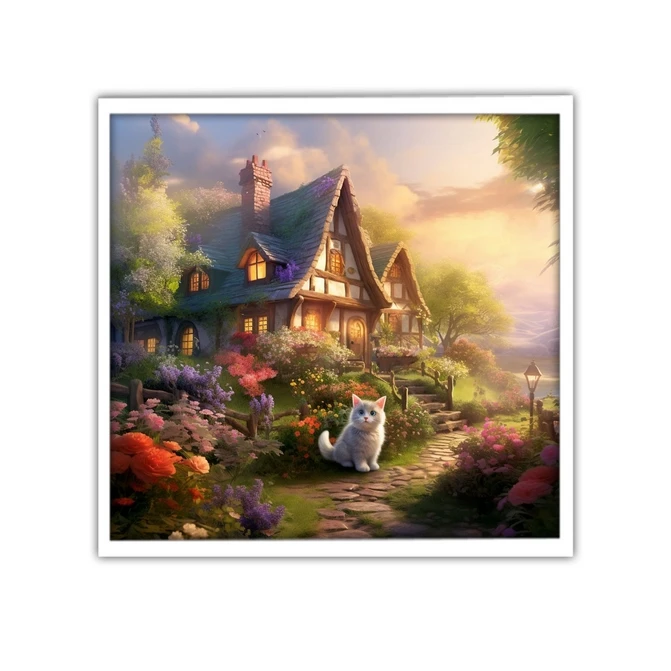 تابلو نوری بکلیت طرح نقاشی منظره کلبه چوبی مدل W-MID-17326