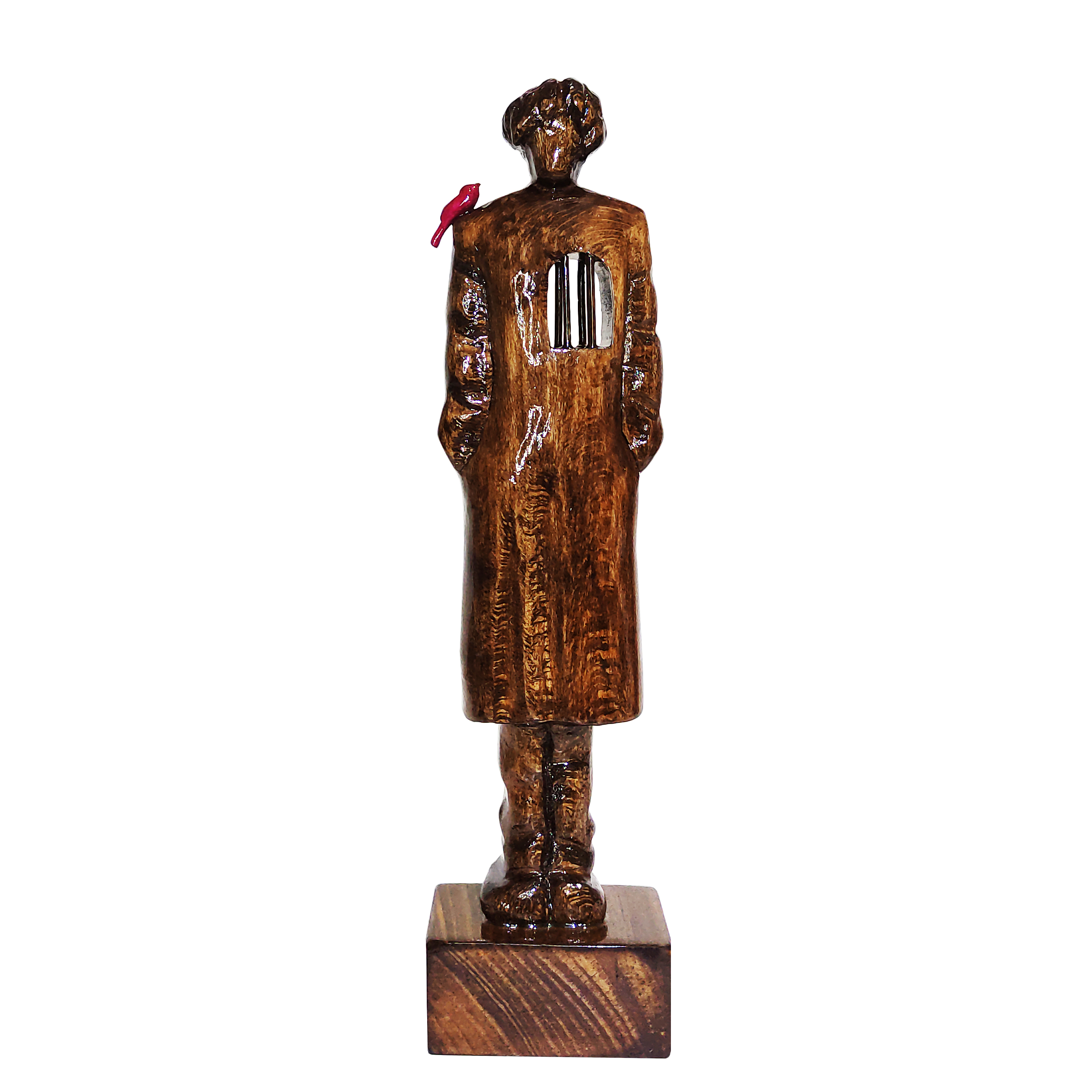 مجسمه چوبی مدل آدم تنها و پرنده کد 01
