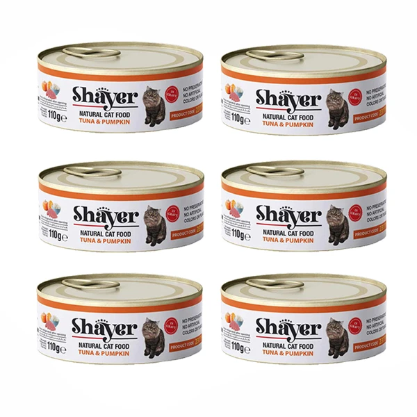 کنسرو گربه شایر مدل ماهی و کدوحلوایی وزن 110 گرم بسته 6 عددی