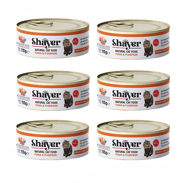 کنسرو گربه شایر مدل ماهی و کدوحلوایی وزن 110 گرم بسته 6 عددی