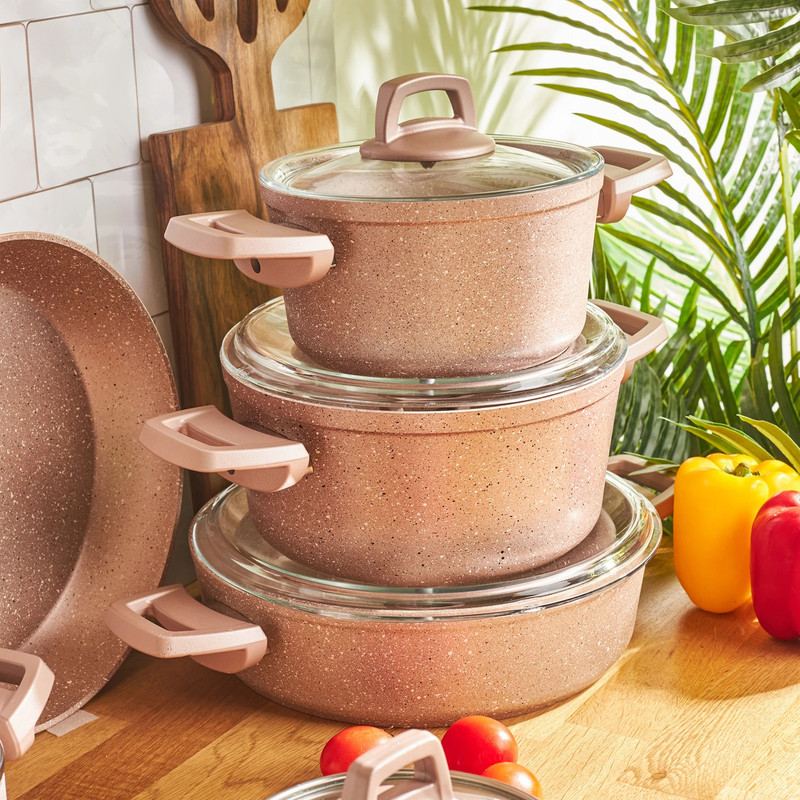 سرویس قابلمه و تابه بایوگرانیتی 12 پارچه کاراجا مدل Bio Rosegold