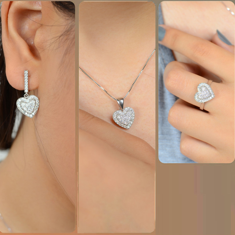 نیم ست نقره زنانه مدل قلب کد NG1849