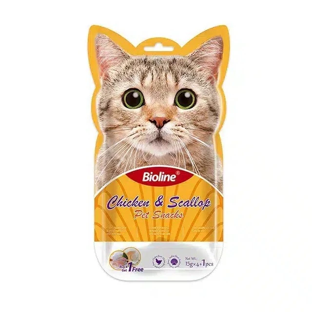 بستنی گربه پت اسنک بایولاین مدل طعم مرغ و گوش ماهی 15 گرم بسته 5 عددی