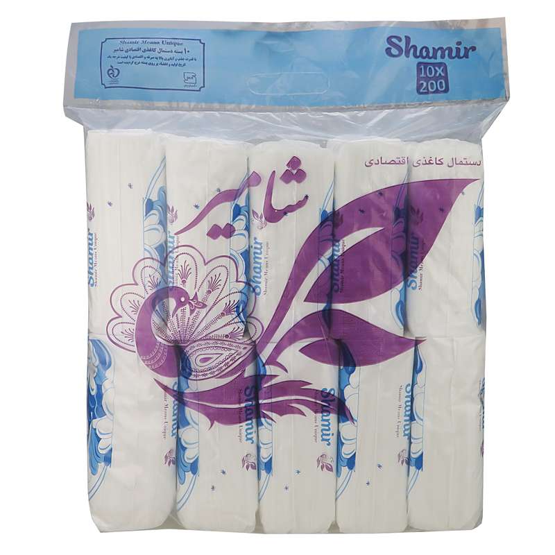 دستمال کاغذی ۱۰۰ برگ دولایه شامیر مدل 01 بسته ۱۰ عددی