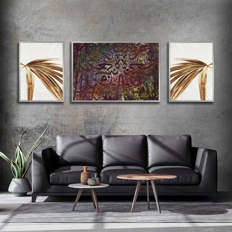 تابلو بکلیت طرح برگ و خطاطی مدل SI-2590 مجموعه 3 عددی