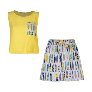 ست تاپ و شلوارک زنانه نیزل مدل 0053-213 رنگ زرد