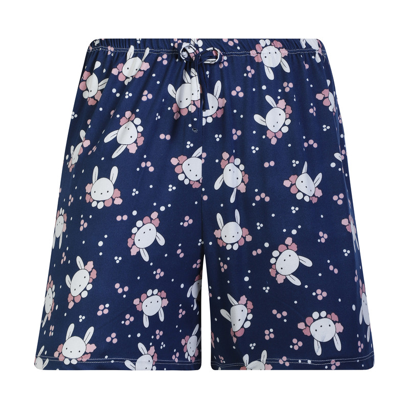 ست کراپ تی شرت و شلوارک زنانه افراتین مدل خرگوش کد 6584 رنگ سرمه‌ ای