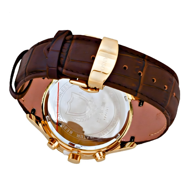 ساعت مچی عقربه‌ای مردانه رومانسون مدل سه موتور کرنوگراف بند چرمی قفل مخفی کد 3