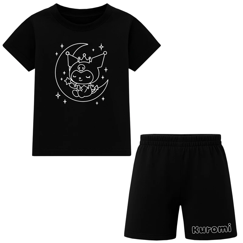 ست تی شرت آستین کوتاه و شلوارک راحتی دخترانه مدل E21 طرح Kuromi