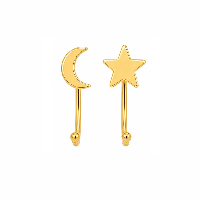 گوشواره حلقه‌ای طلا 18 عیار زنانه مان گالری مدل  ماه و ستاره کد EA01-0033700