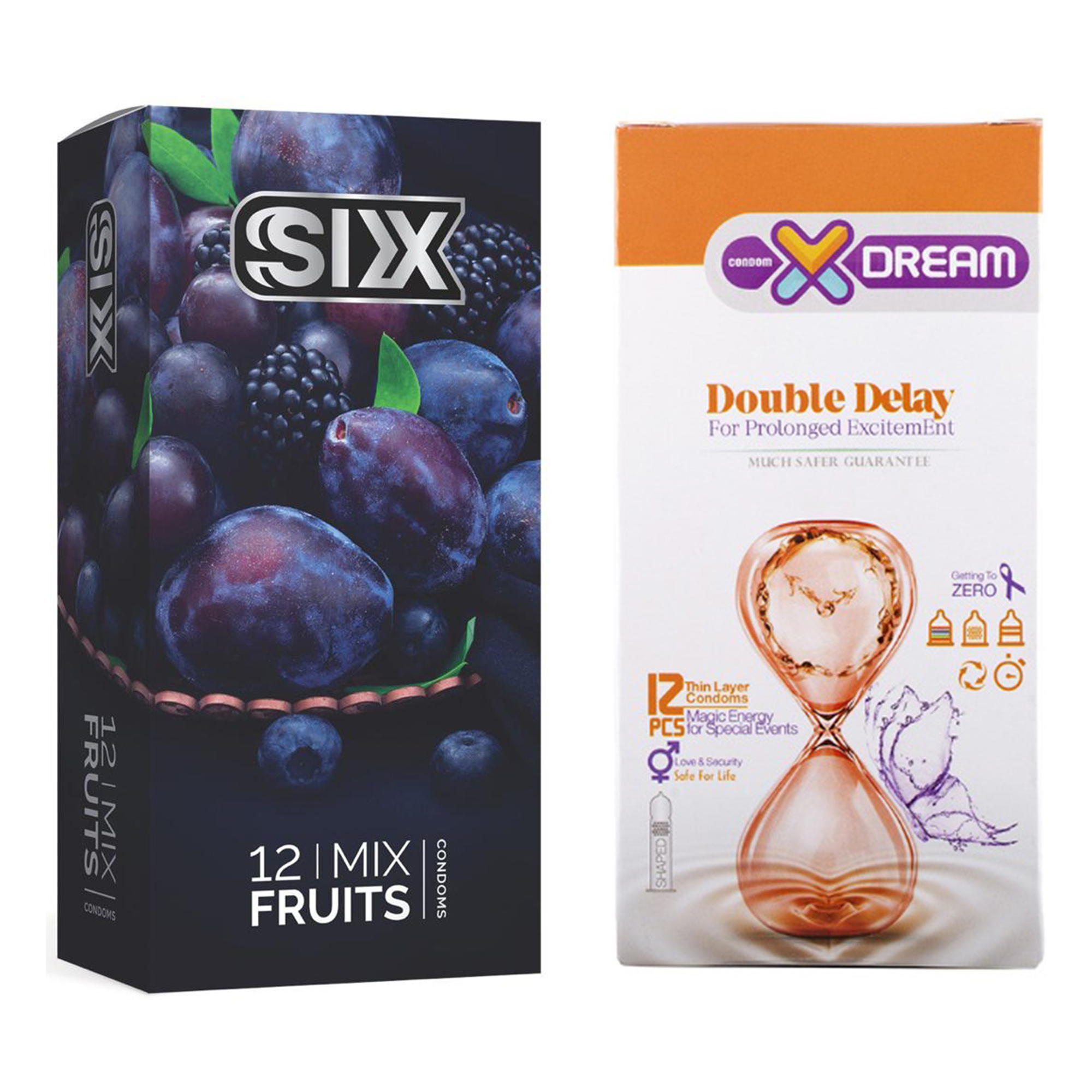  کاندوم سیکس مدل Mix Fruits بسته 12 عددی به همراه کاندوم ایکس دریم مدل Double Delay بسته 12 عددی