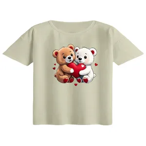 کراپ تی‌شرت آستین کوتاه زنانه مدل خرس های عاشق