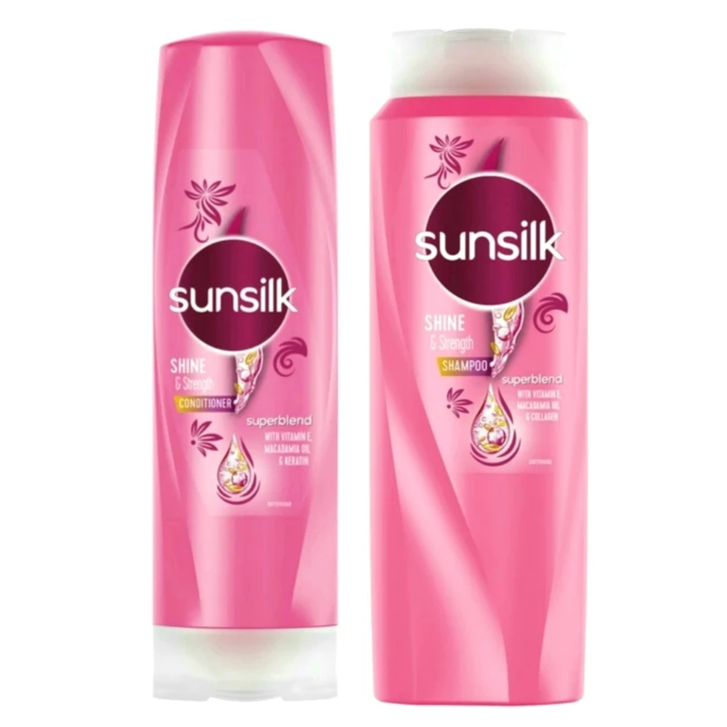 شامپو مو مدل سان سیلک مدل Shine and Strength حجم 350 میلی لیتر به همراه نرم کننده مو مدل Shine and Strength