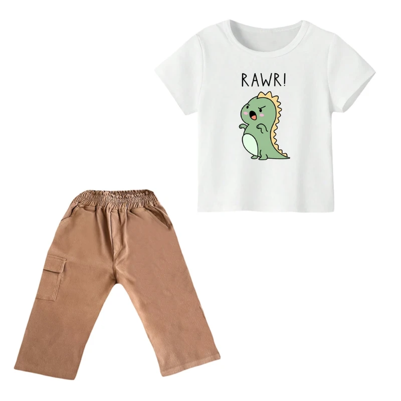 ست تی شرت و شلوارک پسرانه مدل دایناسور کد ۲۱