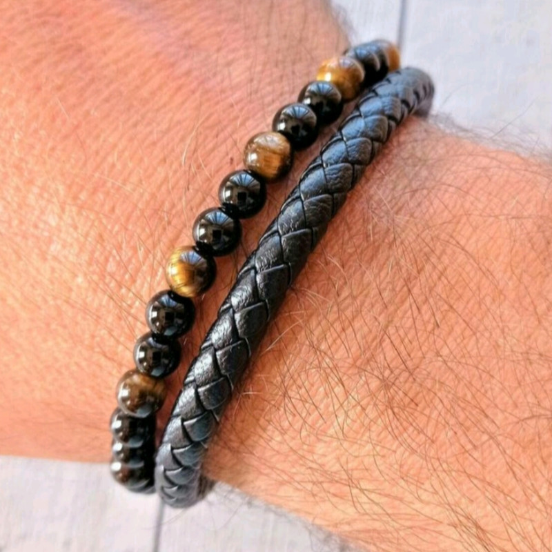 دستبند مردانه مدل چرمی چشم ببر کد 3066