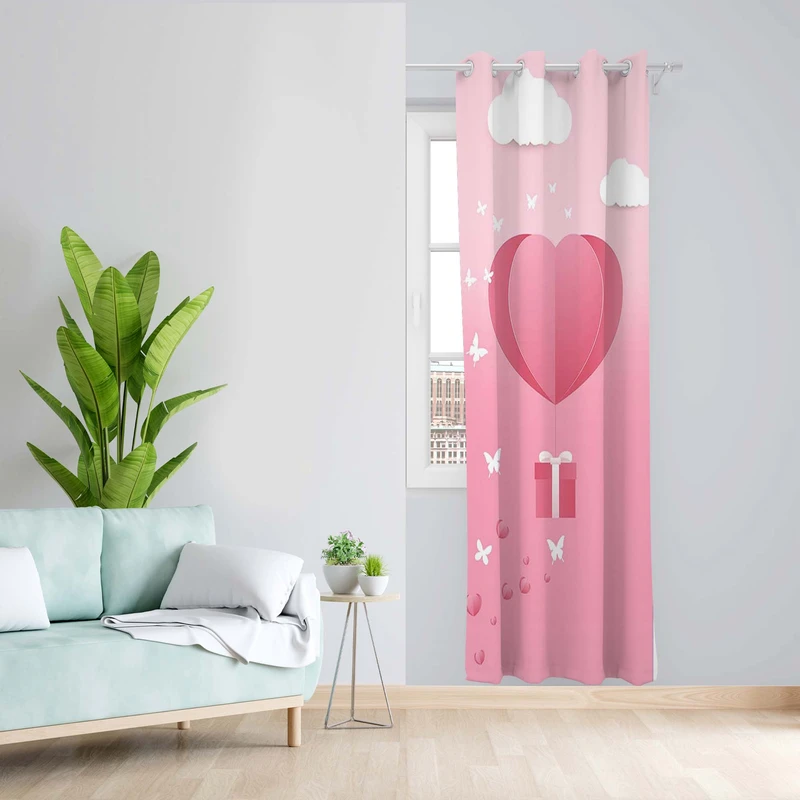 پرده طرح کودک قلب مدل مخمل پانچی کد 5633R z سایز 140x200 سانتی متر