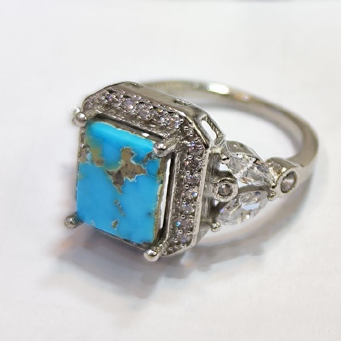 انگشتر نقره زنانه مدل فیروزه نیشابور آبکاری رادیوم کد 800 -  - 5