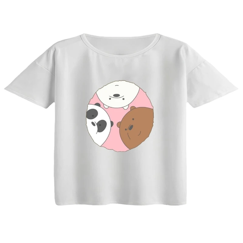 کراپ تی‌شرت آستین کوتاه زنانه مدل خرس های کله فندقی کد 1