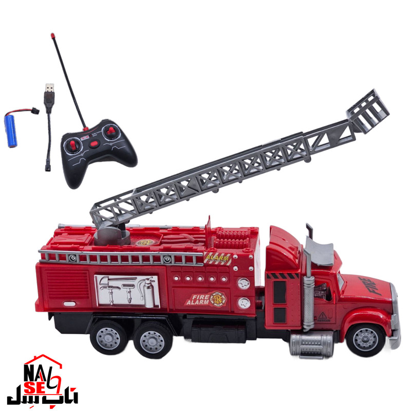 ماشین بازی کنترلی ناب سل مدل کامیون آتش نشانی بالابر شارژی