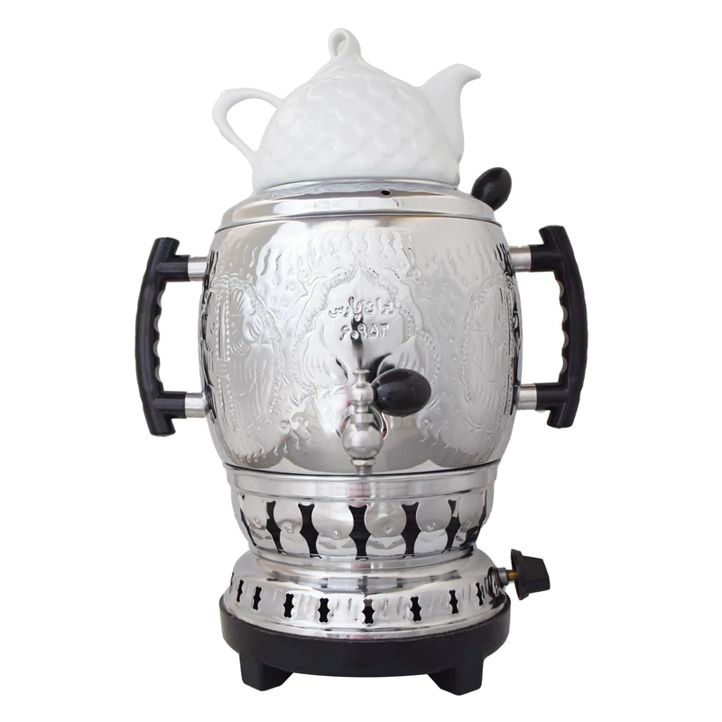 سماور گازی ایران پارس مدل بدون تنوره به همراه قوری چینی  گنجایش ۶ لیتر