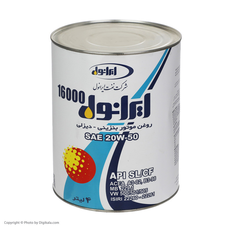 روغن موتور ایرانول مدل 16000 SL حجم 4 لیتر