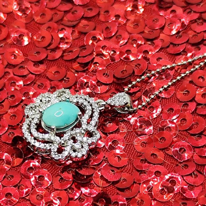 گردنبند نقره زنانه مدل سنگ فیروزه نیشابور آبکاری رادیوم کد 34040 -  - 4