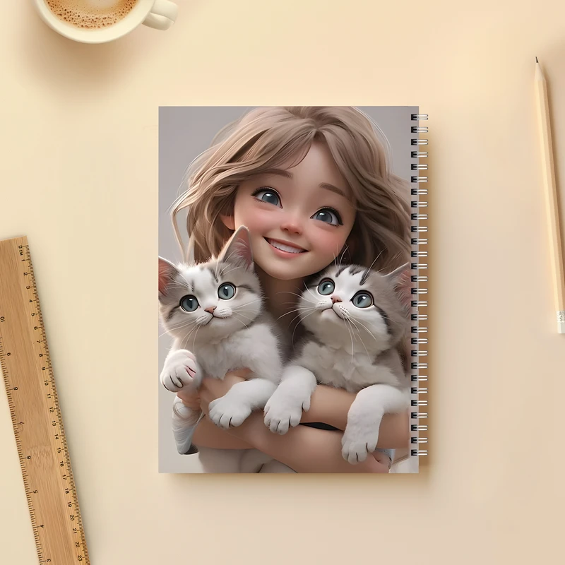 دفتر مشق 80 برگ بامبیلیپ طرح دختر خندان و گربه هایش کد 9578958