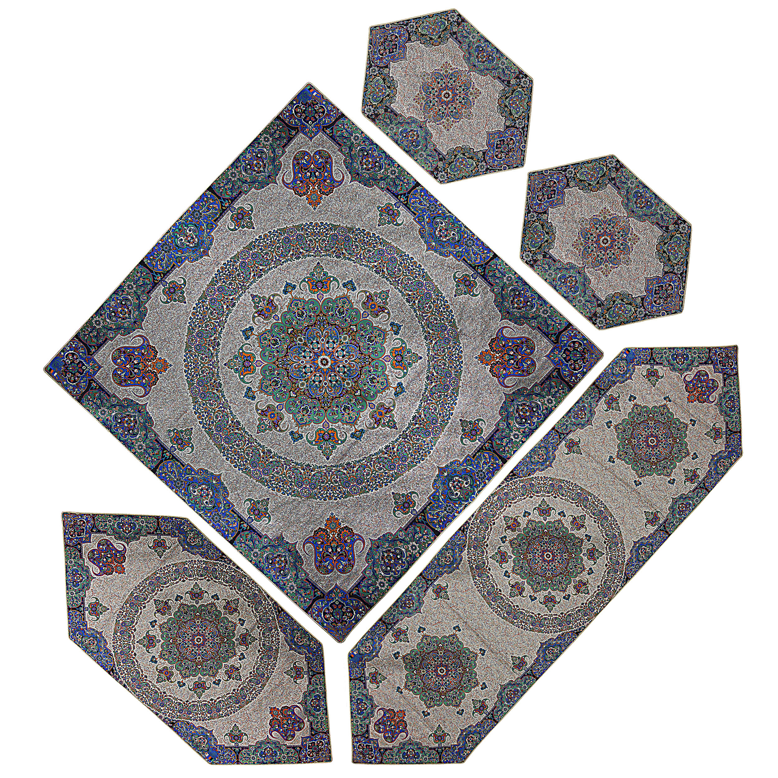 ست 5 تکه رومیزی ترمه دستجردی مدل سپهر کد BLGRN5.5